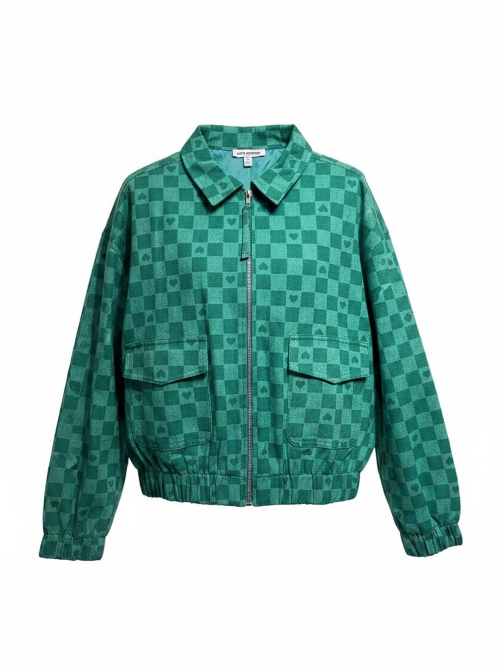 Green Checkered Zip-Front Jacket oversized size small nwt - Picture 2 of 5